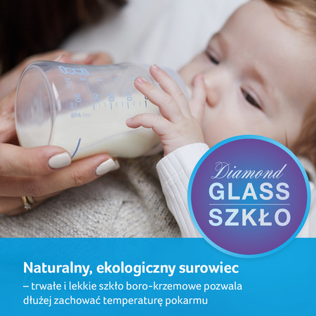 LOVI Butelka Szklana DIAMOND GLASS 250 ml Baby Shower Boy