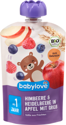 Babylove BIO Mus Owocowy Malina z Jagoda, Jabłkiem i Kaszką Manną 100 g