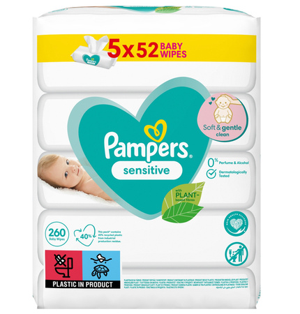Pampers Chusteczki Pielęgnacyjne Sensitive 5x52szt