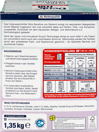 Denkmit Proszek Ultra Sensitive  do Prania Kolorowych Tkanin