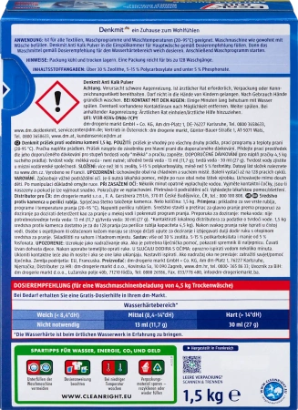 Denkmit Proszek Odkamieniający do Pralek Skuteczna Ochrona przed Kamieniem Aktywny od 20°C