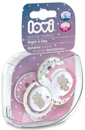 LOVI Smoczek Silikonowy Dynamiczny 6-18m Night&Day Girl