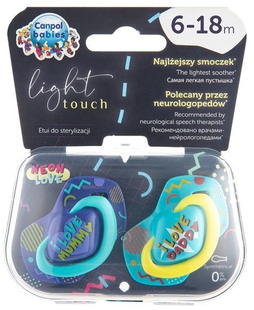Canpol Smoczek Silikonowy Symetryczny 6-18m 2 szt. NEON LOVE