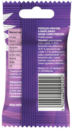 Bunny Ninja Owocowa Przekąska FRUIT ROLLS Jabłko Malina Czarna Porzeczka