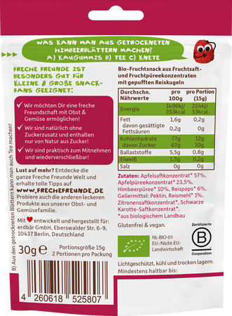 Freche Freunde Bio Żelki Jabłko-Malina z Chrupkami Ryżowymi 