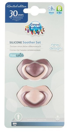 Canpol Smoczek Silikonowy Symetryczny 6-18m 2 szt. PURE COLOR