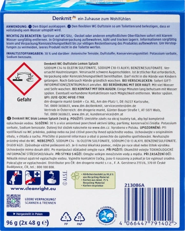Denkmit Kostka Zapachowa do WC Lemon Splash z Formułą Przeciw Osadom