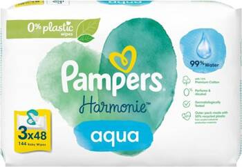 Pampers Harmonie Aqua - Delikatne Chusteczki Nawilżane dla Dzieci 3 x 48szt