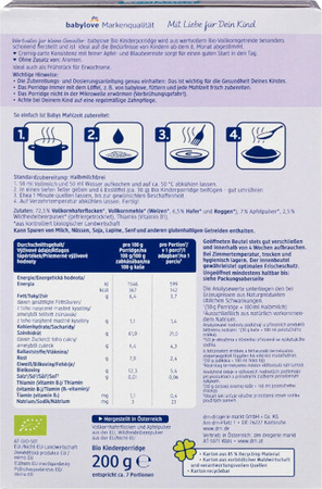 Babylove BIO Pełnoziarnista Owsianka Jabłko Jagoda