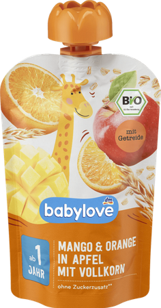 Babylove BIO Mus z Mango Pomarańczy Jabłek i Zbóż