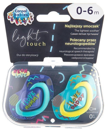 Canpol Smoczek Silikonowy Symetryczny 0-6m 2 szt. NEON LOVE