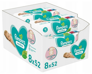 Pampers Chusteczki Nawilżane Sensitive Wipes 8 x 52 = 416 szt